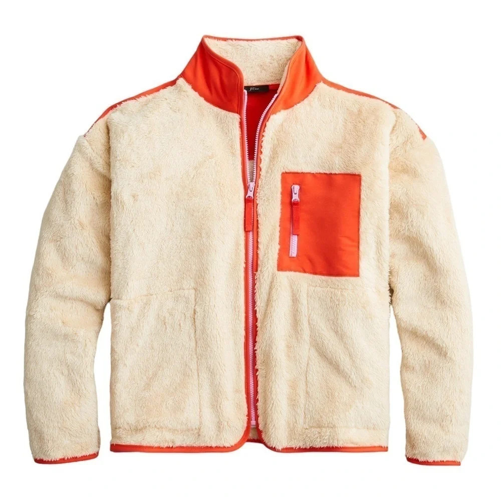NEW J. Crew Weekend Superplush Sherpa Full-Zip Jacket in Colorblock Cream Orange - Picture 5 of 15